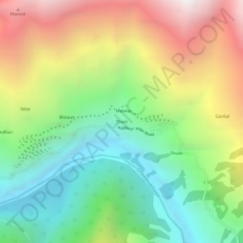 Mappa topografica Tham, altitudine, rilievo