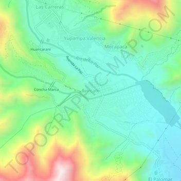 Mappa topografica Avircato, altitudine, rilievo