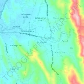 Mappa topografica Langcuas, altitudine, rilievo