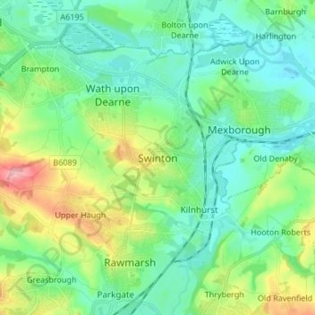 Mappa topografica Swinton, altitudine, rilievo