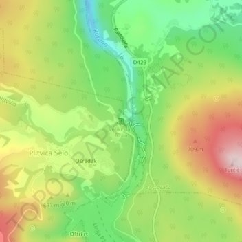 Mappa topografica Großer Wasserfall, altitudine, rilievo