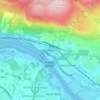 Mappa topografica Old Kilpatrick, altitudine, rilievo
