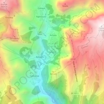Mappa topografica Murteira, altitudine, rilievo
