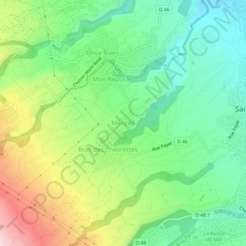 Mappa topografica Menciol, altitudine, rilievo