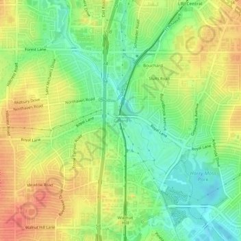 Mappa topografica Gifford, altitudine, rilievo