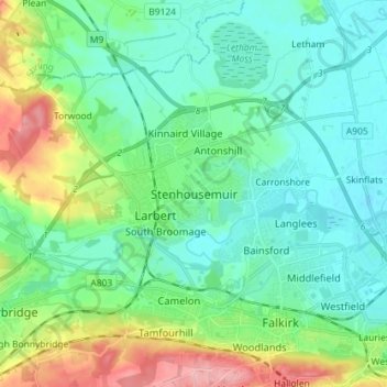 Mappa topografica Stenhousemuir, altitudine, rilievo