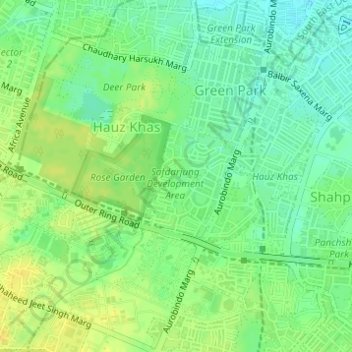 Mappa topografica Safdarjung Development Area, altitudine, rilievo