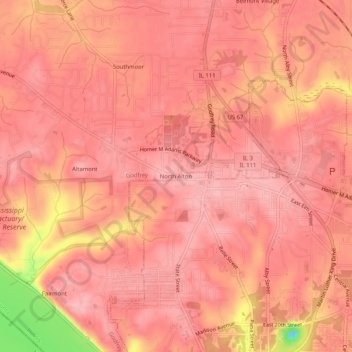 Mappa topografica North Alton, altitudine, rilievo