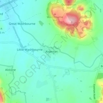 Mappa topografica Alderton, altitudine, rilievo