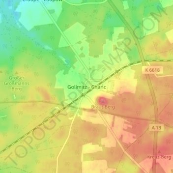 Mappa topografica Gollmitz, altitudine, rilievo