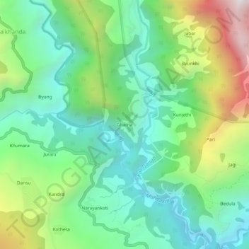 Mappa topografica Ghatna, altitudine, rilievo