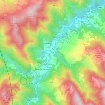 Mappa topografica Coniale, altitudine, rilievo