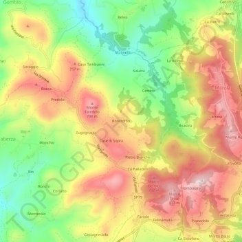 Mappa topografica Roncroffio, altitudine, rilievo