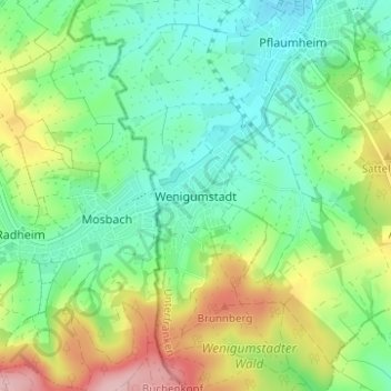 Mappa topografica Wenigumstadt, altitudine, rilievo