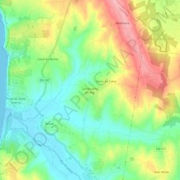 Mappa topografica Zambujeira do Mar, altitudine, rilievo