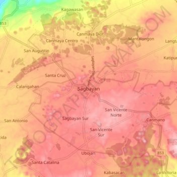 Mappa topografica Sagbayan, altitudine, rilievo