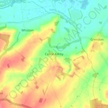 Mappa topografica Castle Ashby, altitudine, rilievo