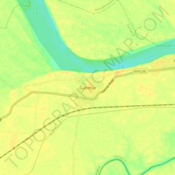 Mappa topografica Gahmar, altitudine, rilievo