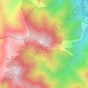 Mappa topografica Ramsey Peak, altitudine, rilievo