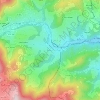 Mappa topografica Dovezet, altitudine, rilievo