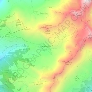 Mappa topografica Alpe Cleva Bella, altitudine, rilievo