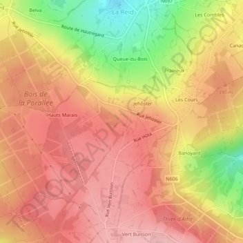 Mappa topografica Jehoster, altitudine, rilievo