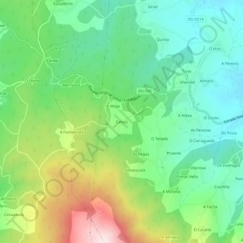 Mappa topografica Calvos, altitudine, rilievo