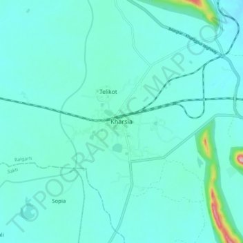 Mappa topografica Kharsia, altitudine, rilievo