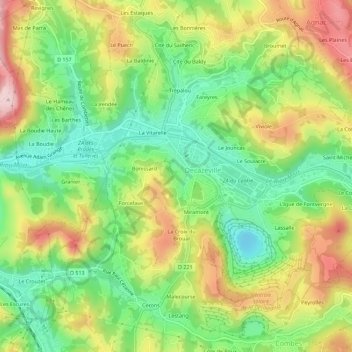 Mappa topografica Vialarels, altitudine, rilievo