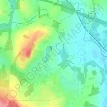 Mappa topografica Hensol Castle, altitudine, rilievo