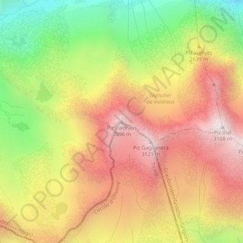 Mappa topografica Piz Valdraus, altitudine, rilievo