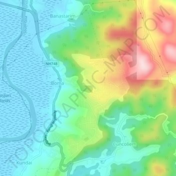 Mappa topografica Boma, altitudine, rilievo