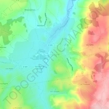 Mappa topografica Saugues, altitudine, rilievo