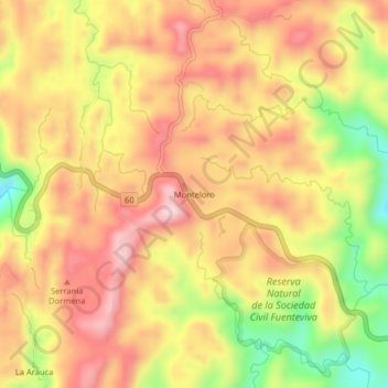 Mappa topografica Monteloro, altitudine, rilievo
