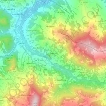Mappa topografica Ossenisio, altitudine, rilievo