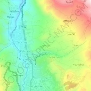 Mappa topografica Curhuas, altitudine, rilievo