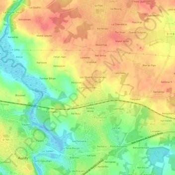 Mappa topografica Lann Guerban, altitudine, rilievo