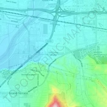 Mappa topografica East Colton Heights, altitudine, rilievo