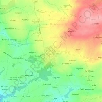 Mappa topografica Kerouman, altitudine, rilievo