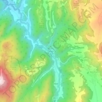 Mappa topografica Rasiglia, altitudine, rilievo