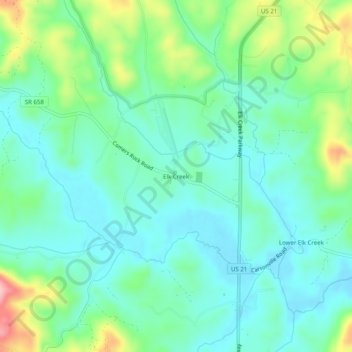 Mappa topografica Elk Creek, altitudine, rilievo
