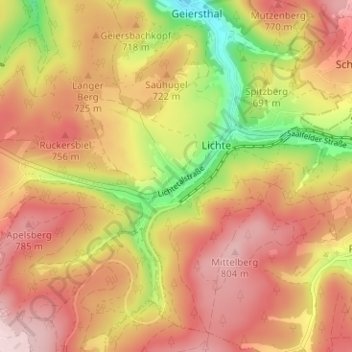 Mappa topografica Hügel, altitudine, rilievo