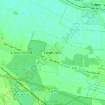 Mappa topografica Sangenstedt, altitudine, rilievo