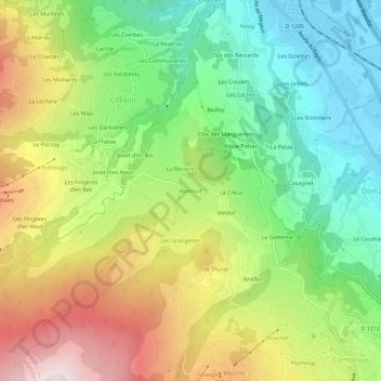 Mappa topografica Bartoud, altitudine, rilievo