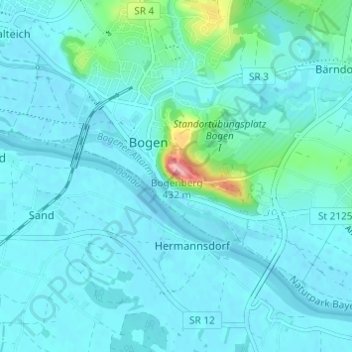 Mappa topografica Bogenberg, altitudine, rilievo