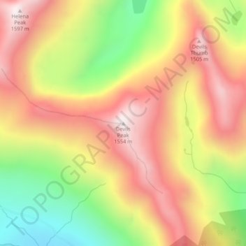 Mappa topografica Devils Peak, altitudine, rilievo