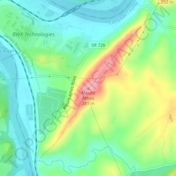 Mappa topografica Mount Athos, altitudine, rilievo