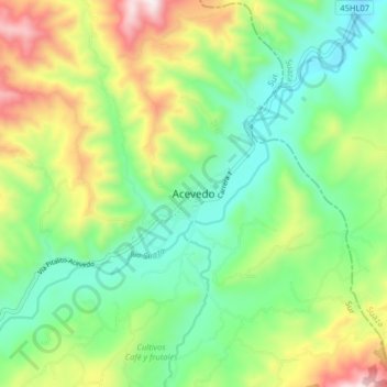 Mappa topografica Acevedo, altitudine, rilievo