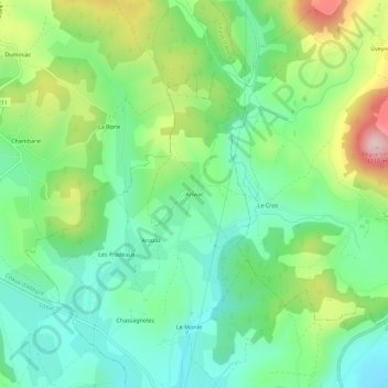 Mappa topografica Anviac, altitudine, rilievo