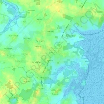 Mappa topografica Le Brunet, altitudine, rilievo